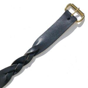 braided leather belt black with brass buckle unisex L/XL fits 35.5 - 42.75 inch
